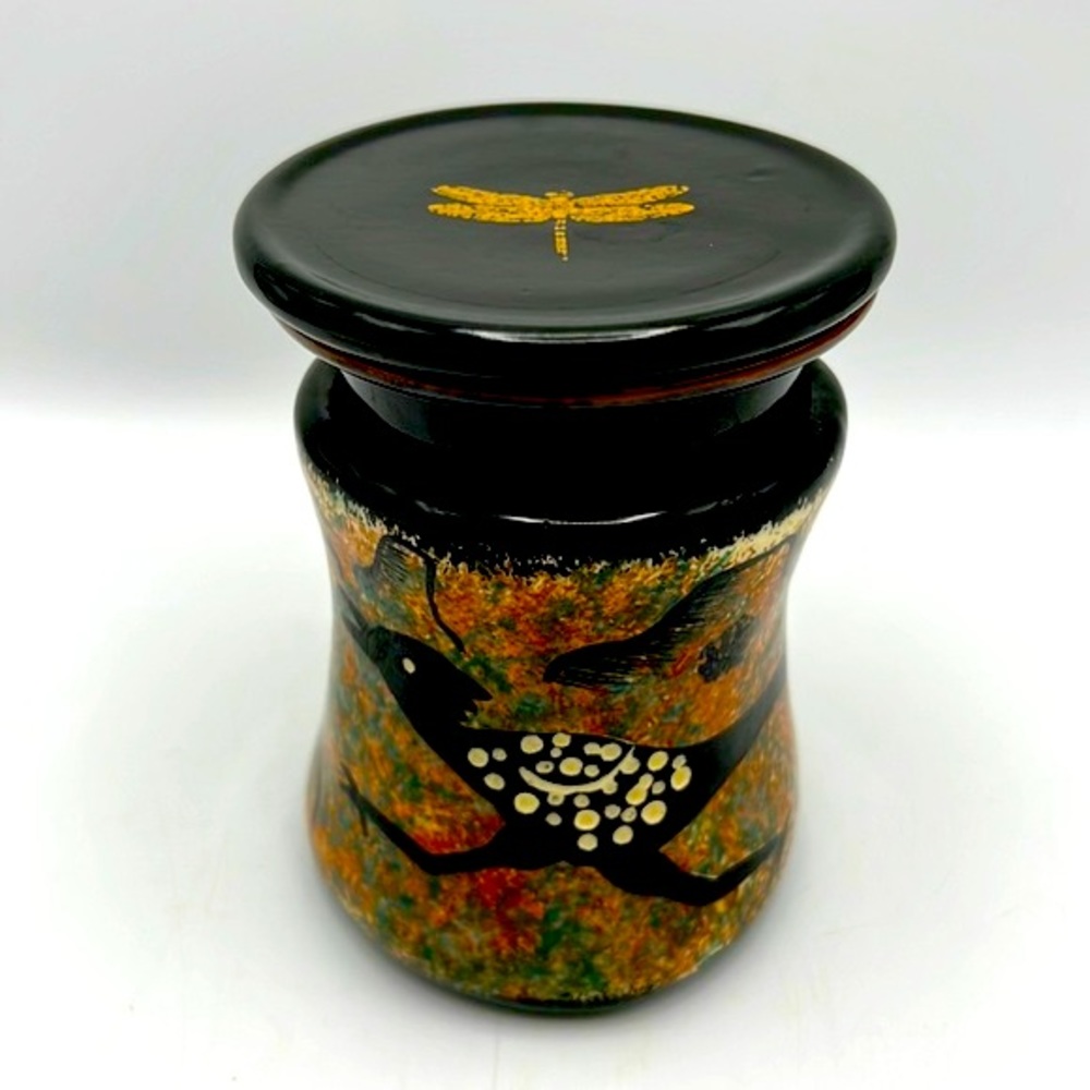 Rare PEYOTE Ceremonial Mug w/ Lid & Strainer Dragonfly Roadrunner ~ MANA POTTERY